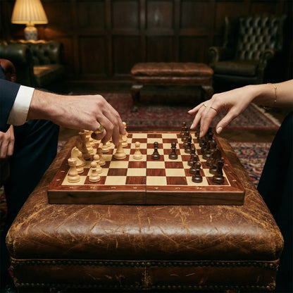 Folding Wooden Chess Set with Carved Pieces & Storage | Portable Travel Board for Home & Trips | Classic Game