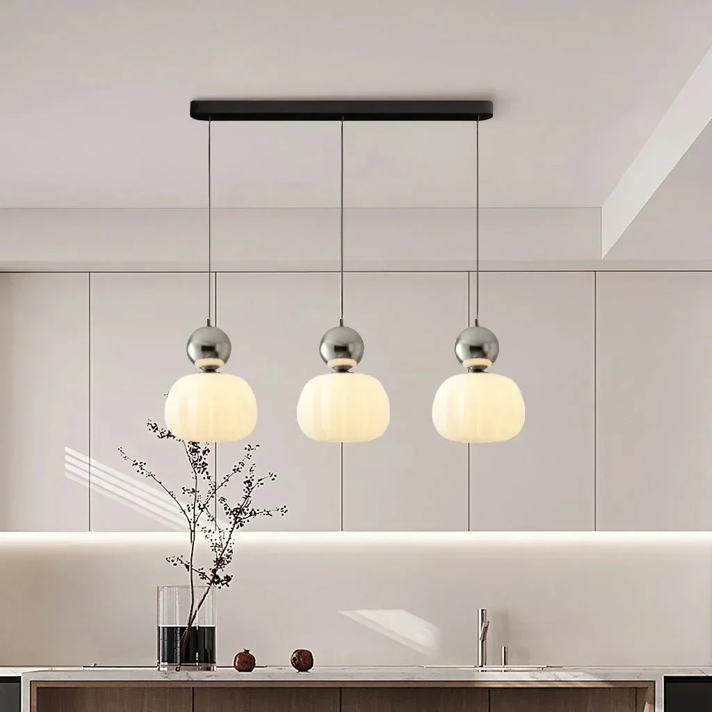 Cream Art Deco Hanging Lamp with Metal Dome Shade for Kitchen & Dining Room | Modern Geometric Pendant Ceiling Fixture