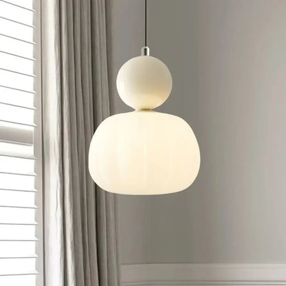 Cream Art Deco Hanging Lamp with Metal Dome Shade for Kitchen & Dining Room | Modern Geometric Pendant Ceiling Fixture