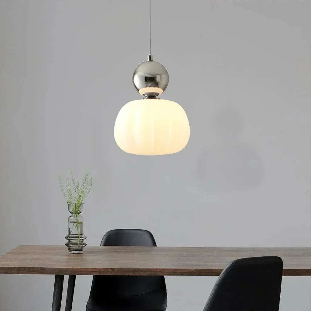 Cream Art Deco Hanging Lamp with Metal Dome Shade for Kitchen & Dining Room | Modern Geometric Pendant Ceiling Fixture