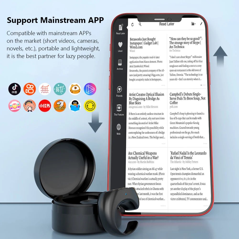 Anneau de télécommande Bluetooth portable pour la lecture et le défilement – Télécommande mains libres pour livres numériques, présentations et réseaux sociaux