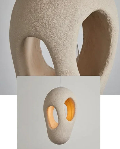 Sculptural Resin Hanging Lamp 12-Inch Cream Organic Sphere Ceiling Fixture for Dining Room Kitchen Island Minimalist Japandi Ambient Lightin