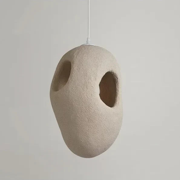 Sculptural Resin Hanging Lamp 12-Inch Cream Organic Sphere Ceiling Fixture for Dining Room Kitchen Island Minimalist Japandi Ambient Lightin