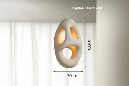 Sculptural Resin Hanging Lamp 12-Inch Cream Organic Sphere Ceiling Fixture for Dining Room Kitchen Island Minimalist Japandi Ambient Lightin