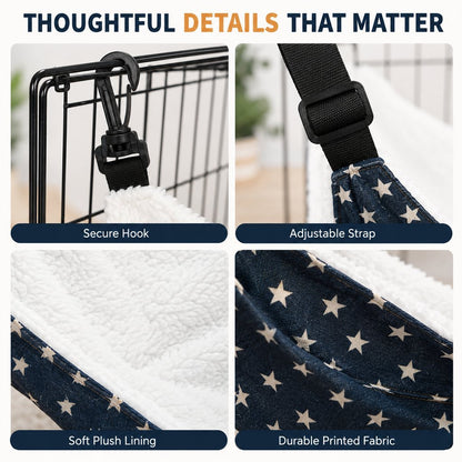 Ortekor Reversible Cat Cage Hammock with Adjustable Straps - Space-Saving Hanging Bed for Wire Crates