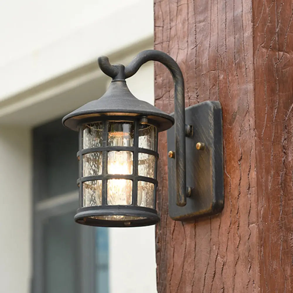 Farmhouse Outdoor Wall Sconce with Textured Glass Shade for Porch Patio Entryway - Lantern Design Exterior Light Fixture Hardwired