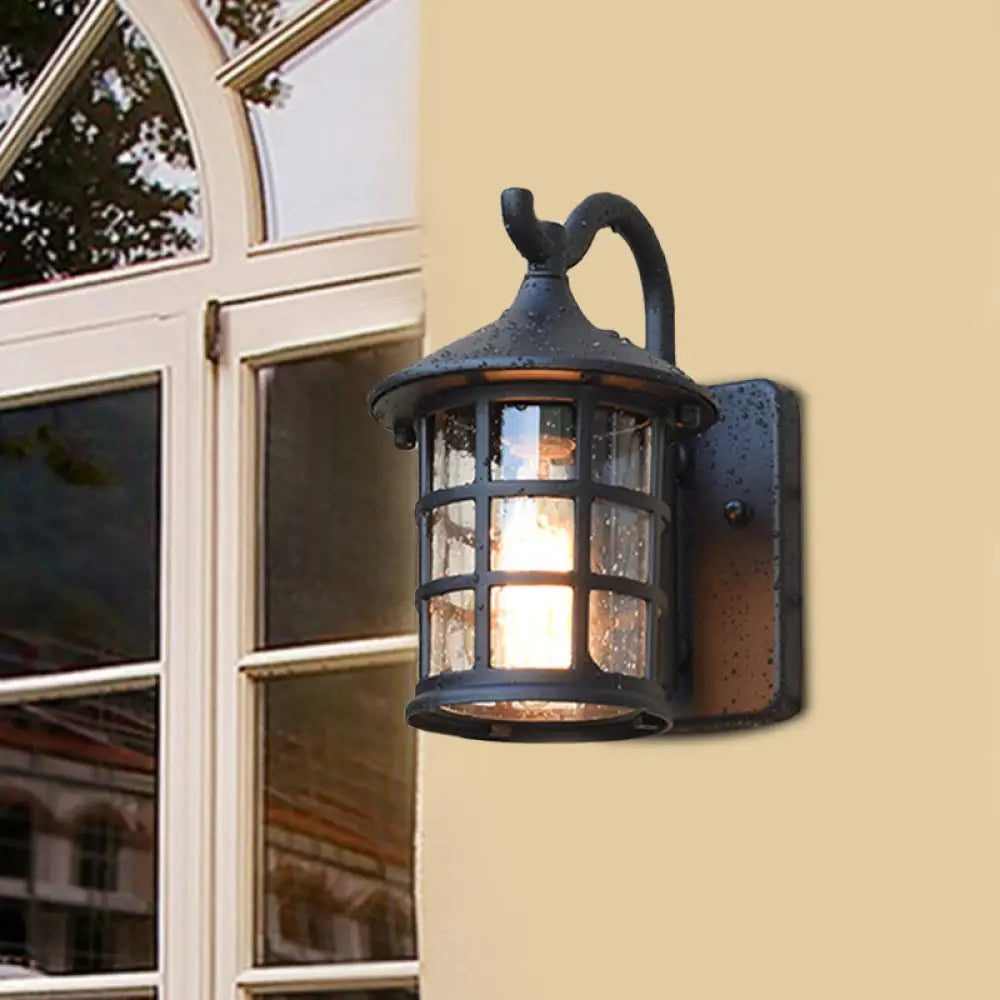 Farmhouse Outdoor Wall Sconce with Textured Glass Shade for Porch Patio Entryway - Lantern Design Exterior Light Fixture Hardwired