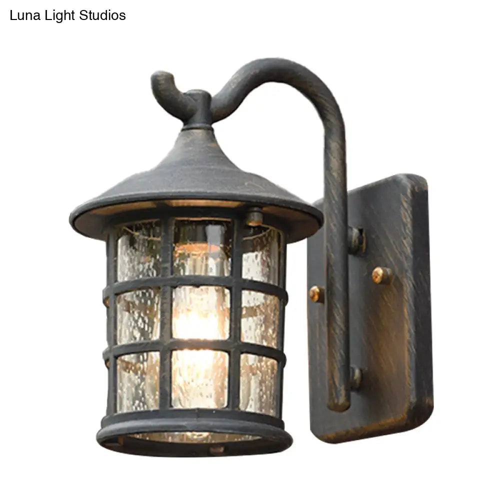 Farmhouse Outdoor Wall Sconce with Textured Glass Shade for Porch Patio Entryway - Lantern Design Exterior Light Fixture Hardwired