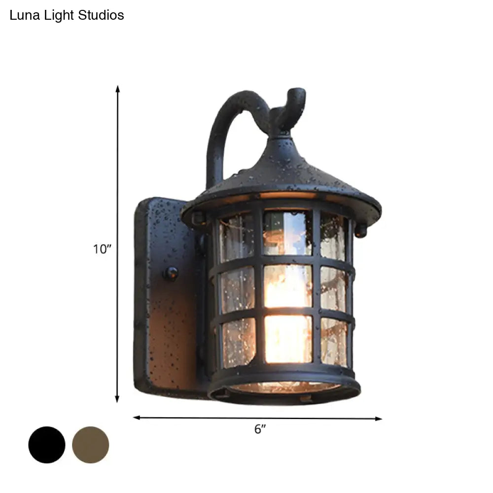 Farmhouse Outdoor Wall Sconce with Textured Glass Shade for Porch Patio Entryway - Lantern Design Exterior Light Fixture Hardwired