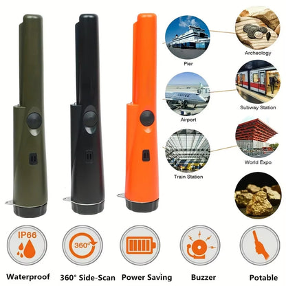 Handheld Metal Detector Pinpointer – IP66 Waterproof 360° Scan Treasure Finder with Dual Audio & Vibration Alert for Coin Hunting Relic