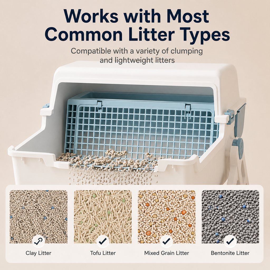 Ortekor Semi-Automatic Cat Litter Box for Indoor Cats - Open Entry Flip-to-Sift Design for Easier Cleanup