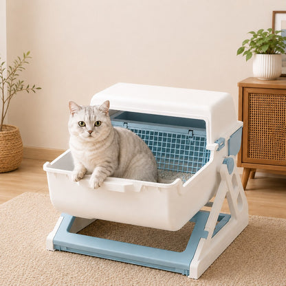 Ortekor Semi-Automatic Cat Litter Box for Indoor Cats - Open Entry Flip-to-Sift Design for Easier Cleanup