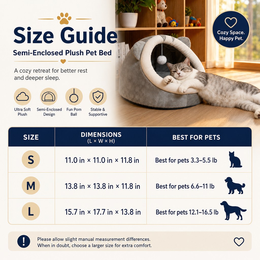 Ortekor Semi-Enclosed Plush Pet Bed for Cats & Small Dogs - Cozy Indoor Hideaway for Rest