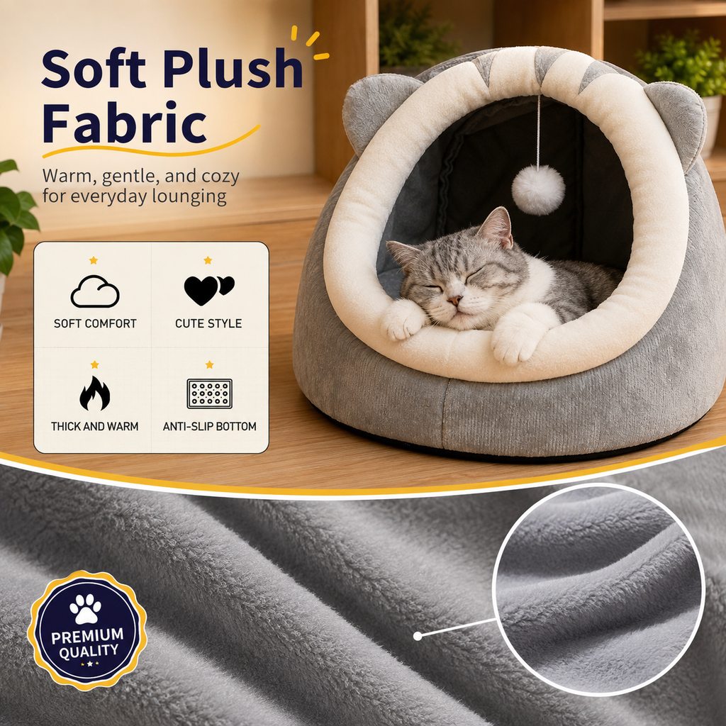 Ortekor Semi-Enclosed Plush Pet Bed for Cats & Small Dogs - Cozy Indoor Hideaway for Rest