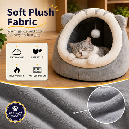 Ortekor Semi-Enclosed Plush Pet Bed for Cats & Small Dogs - Cozy Indoor Hideaway for Rest