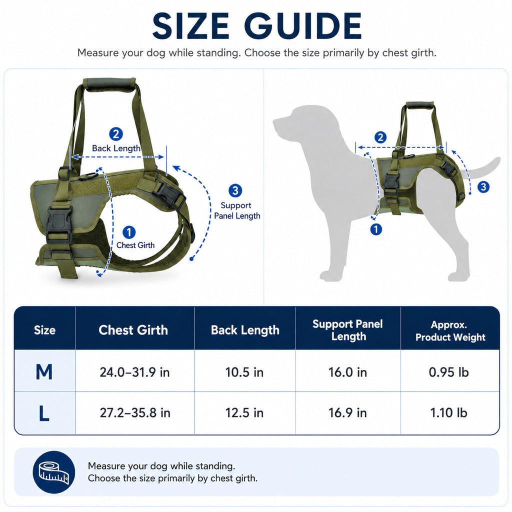 Ortekor Rear Support Dog Lift Harness for Stairs, Walks & Recovery - Padded Assist Harness for Senior, Injured & Weak-Hind-Leg Dogs