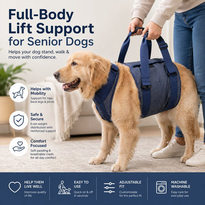 Ortekor Senior Dog Lift Harness for Stairs, Cars & Daily Walking - Full-Body Support for Weak Legs