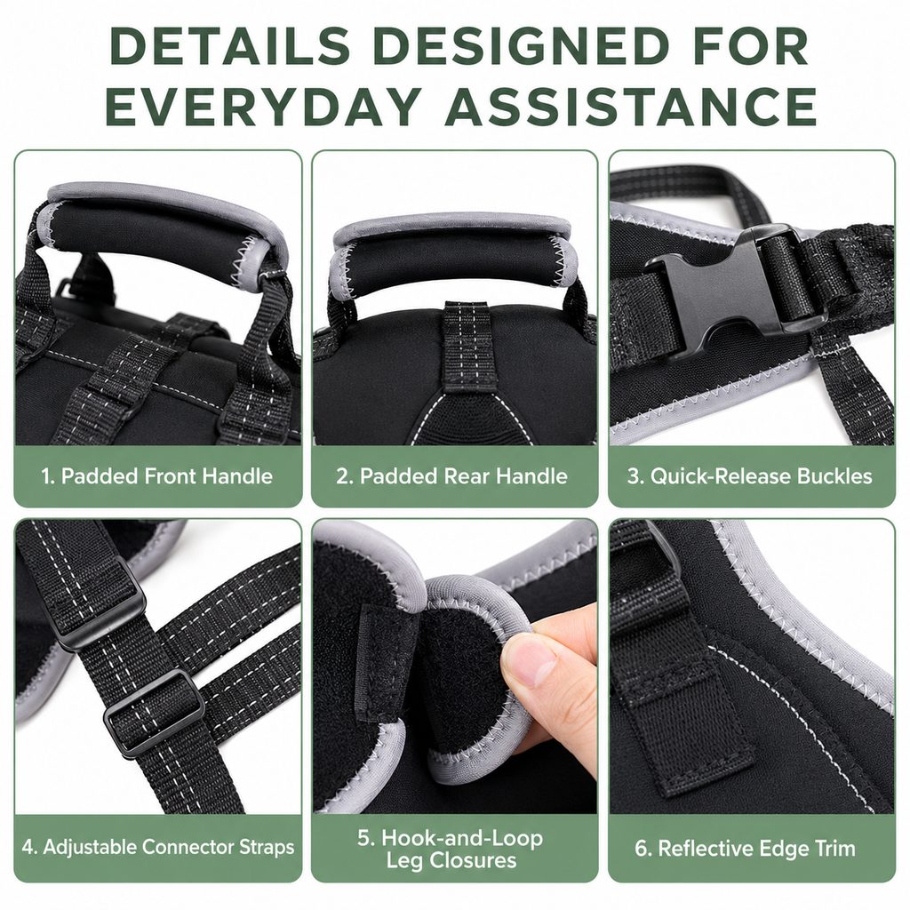 Ortekor Full-Body Dog Lift Harness with Dual Rear-Leg Support - Easier Standing, Stairs & Car Entry