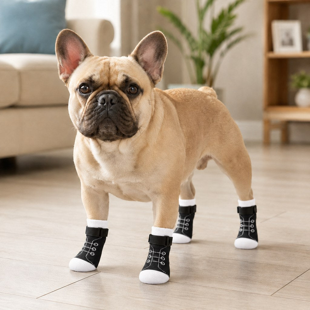 Ortekor French Bulldog Non-Slip Socks for Tile & Hardwood Floors - Helps Reduce Back-Leg Slipping, 4-Pack