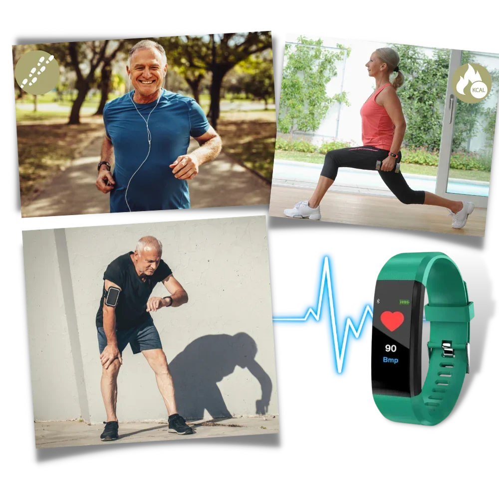 Montre connectée de fitness avec tensiomètre et cardiofréquencemètre pour seniors | Montre intelligente santé avec grand écran et design étanche