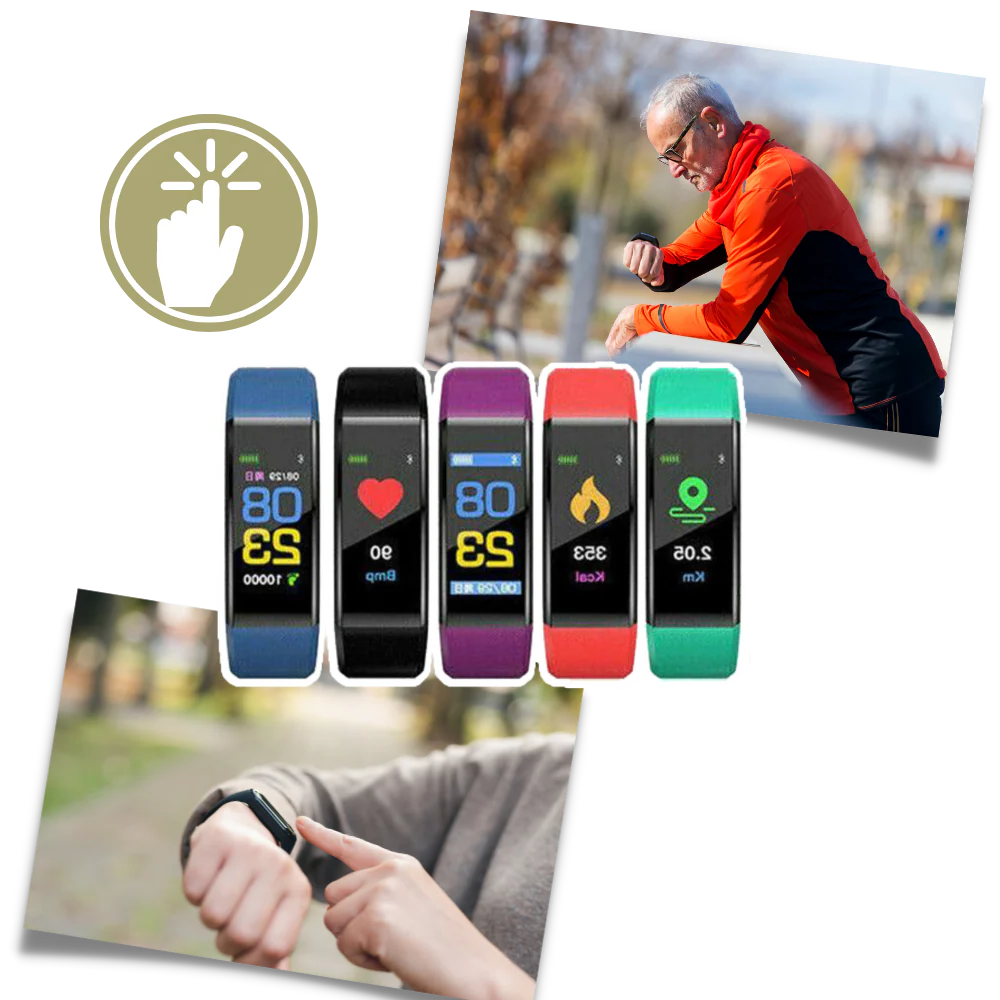 Montre connectée de fitness avec tensiomètre et cardiofréquencemètre pour seniors | Montre intelligente santé avec grand écran et design étanche