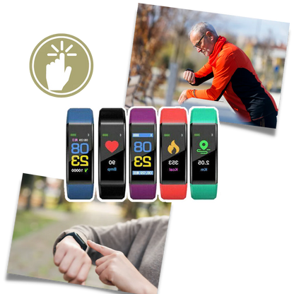Montre connectée de fitness avec tensiomètre et cardiofréquencemètre pour seniors | Montre intelligente santé avec grand écran et design étanche