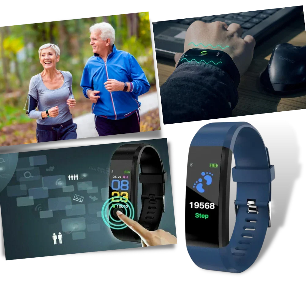 Montre connectée de fitness avec tensiomètre et cardiofréquencemètre pour seniors | Montre intelligente santé avec grand écran et design étanche