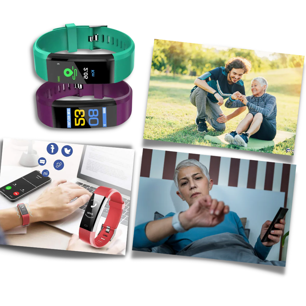 Montre connectée de fitness avec tensiomètre et cardiofréquencemètre pour seniors | Montre intelligente santé avec grand écran et design étanche