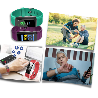 Montre connectée de fitness avec tensiomètre et cardiofréquencemètre pour seniors | Montre intelligente santé avec grand écran et design étanche