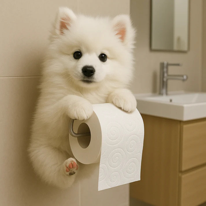 Dog Toilet Paper Holder Wall Mount – Playful Puppy Tissue Dispenser for Bathroom Décor, Fun Resin Design for Kids & Adults