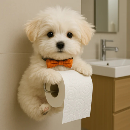 Dog Toilet Paper Holder Wall Mount – Playful Puppy Tissue Dispenser for Bathroom Décor, Fun Resin Design for Kids & Adults