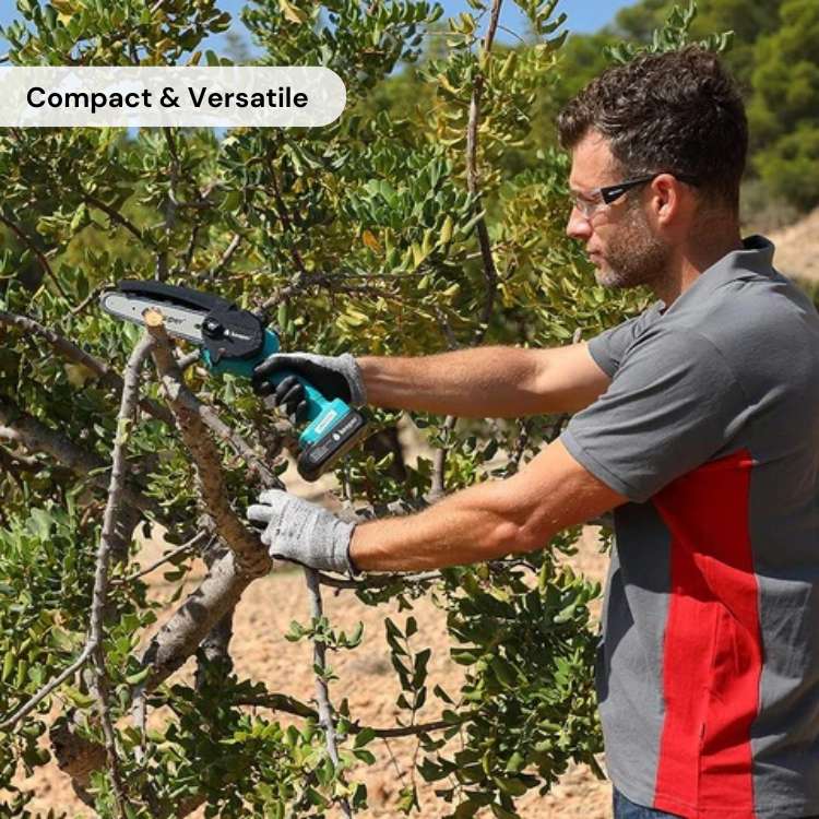 6-Inch Battery-Powered Mini Chainsaw for Yard Work, Cordless Compact Tree Trimmer Limb Saw Pruning Tool Home Garden Outdoor Use One-Handed