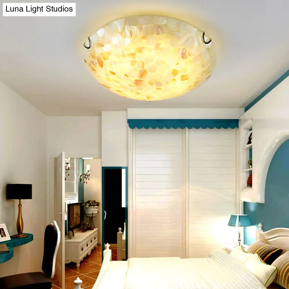 Coastal Ceiling Light with Handcrafted Mother-of-Pearl Inlay for Bedroom | Oceanfront Flush Mount Fixture in Stained Glass Aesthetic