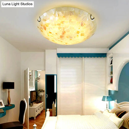Coastal Ceiling Light with Handcrafted Mother-of-Pearl Inlay for Bedroom | Oceanfront Flush Mount Fixture in Stained Glass Aesthetic