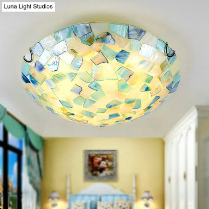 Coastal Ceiling Light with Handcrafted Mother-of-Pearl Inlay for Bedroom | Oceanfront Flush Mount Fixture in Stained Glass Aesthetic
