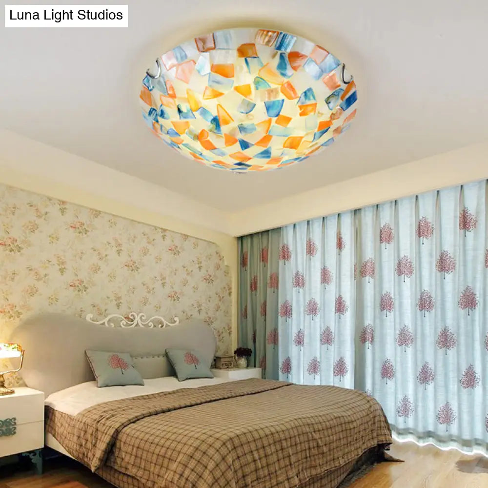 Coastal Ceiling Light with Handcrafted Mother-of-Pearl Inlay for Bedroom | Oceanfront Flush Mount Fixture in Stained Glass Aesthetic