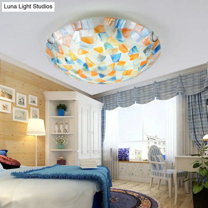 Coastal Ceiling Light with Handcrafted Mother-of-Pearl Inlay for Bedroom | Oceanfront Flush Mount Fixture in Stained Glass Aesthetic