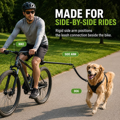 Ortekor Hands-Free Dog Bike Leash with Shock-Absorbing Bungee – Bike-Mounted Side Arm for Controlled Side-by-Side Runs