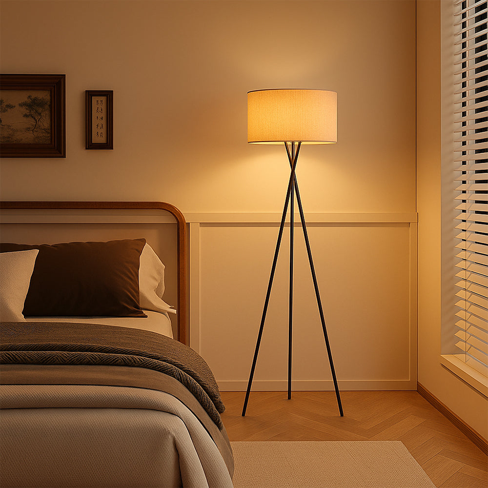Silk Fabric Floor Lamp with Warm White LED – 63 in Modern Minimalist Standing Light for Living Room & Bedroom