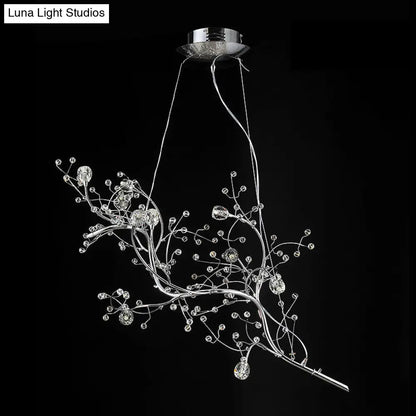 Modern Crystal Bead Chandelier 10-Light Metal Branch Ceiling Fixture for Dining Room & Living Room
