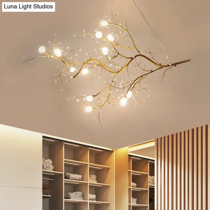 Modern Crystal Bead Chandelier 10-Light Metal Branch Ceiling Fixture for Dining Room & Living Room