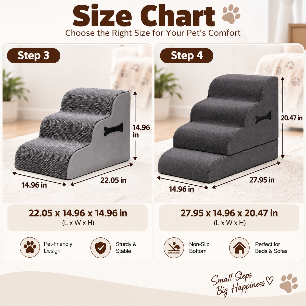 Comfort Steps | Escaliers pour chien pour lit avec rampe à pente douce | Marches antidérapantes pour animaux avec soutien articulaire