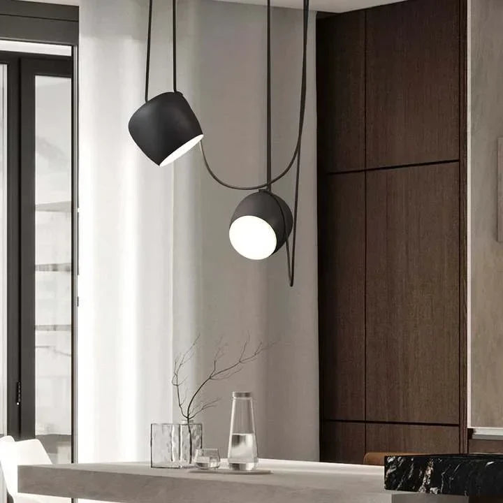 Ceiling Pendant Light Fixture with Adjustable Heads and Cable, 10W LED Dimmable Hanging Lamp, Black Aluminum Modern Lighting for Kitchen Isl