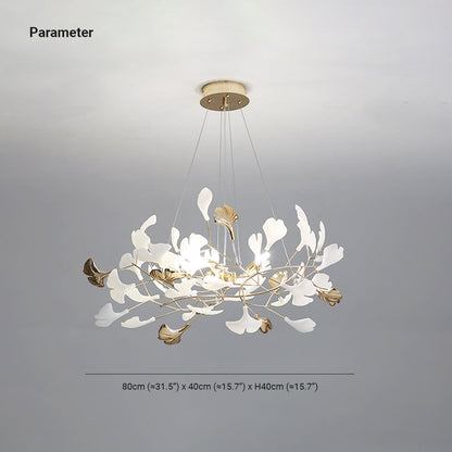 Ceramic Leaf Cluster Pendant Light with Adjustable Cord – Gold Metal Frame Multi-Bulb Chandelier for Dining Room, Living Room & Bedroom