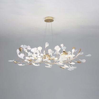 Ceramic Leaf Cluster Pendant Light with Adjustable Cord – Gold Metal Frame Multi-Bulb Chandelier for Dining Room, Living Room & Bedroom