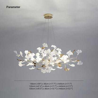 Ceramic Leaf Cluster Pendant Light with Adjustable Cord – Gold Metal Frame Multi-Bulb Chandelier for Dining Room, Living Room & Bedroom