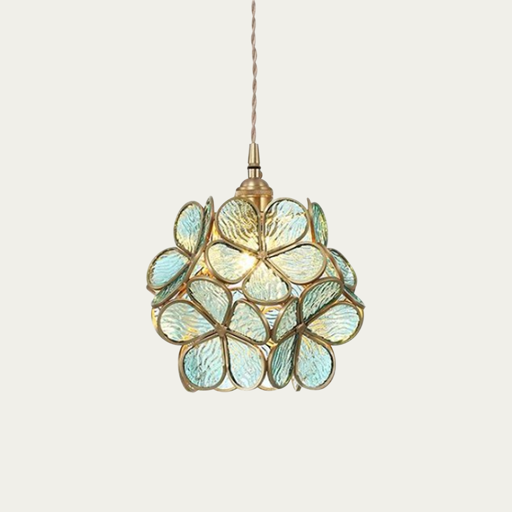 Sculptural Glass Petal Hanging Fixture E27 40W Single-Bulb Overhead Lamp for Dining Room Bedroom Entryway Ambient Decor Layered Glow