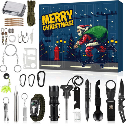 Outdoor Survival Gear Advent Calendar for Men – 24 Days of Adventure Tools for Camping Hiking Wilderness Exploration