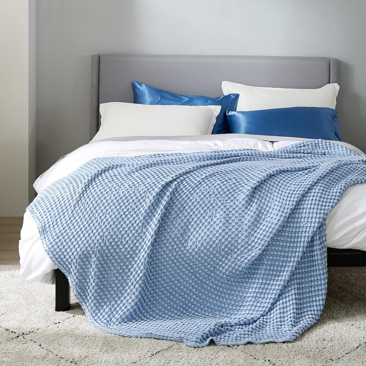 Cozy Haven | Couverture Queen légère en coton et bambou à tissage gaufré rafraîchissant | Jeté d'été doux pour ceux qui ont chaud la nuit