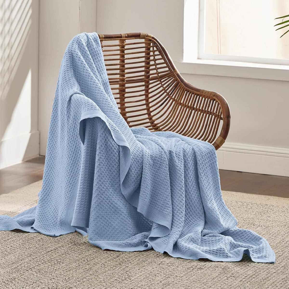 Couverture jeté en coton pour lit, couverture gaufrée format grand lit pour toutes les saisons, couverture en coton douce et respirante pour canapé
